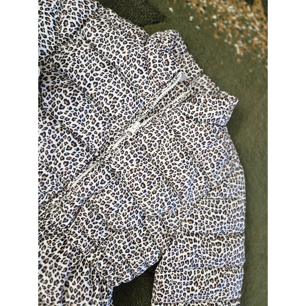 Gap Kids Girls Leopard Puffer Jacket Hooded Zip Up Lined Warm Outerwear Medium - Picture 2 of 7